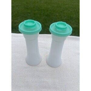 VTG Tupperware Set Of 2 Hour Glass Shaped Salt & Pepper Shakers Flip Top Lids